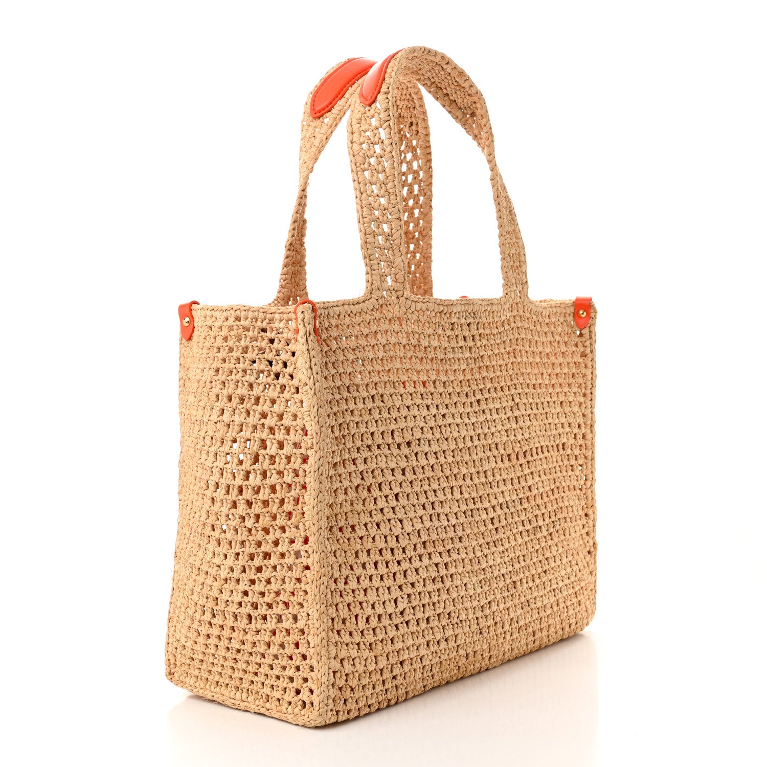 Louis Vuitton Raffia Calfskin Saint Tropez OnTheGo MM Natural Orange 4 of 12