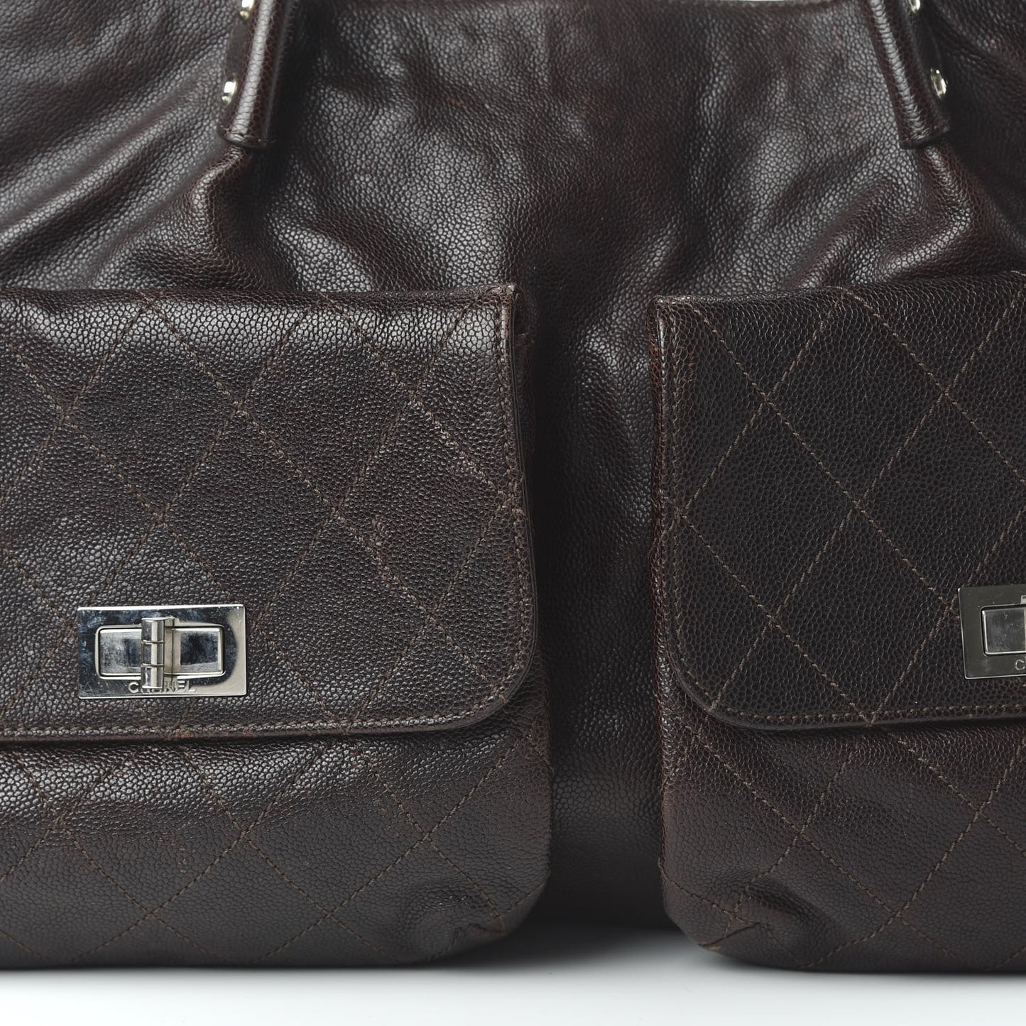 Glazed Caviar Large Pocket In The City Tote Brown