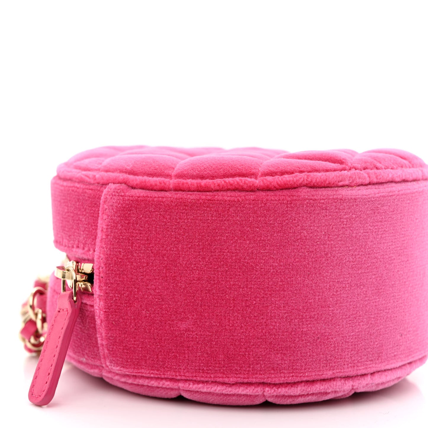 Velvet Round Quilted Pearl Crush Clutch With Chain Pink