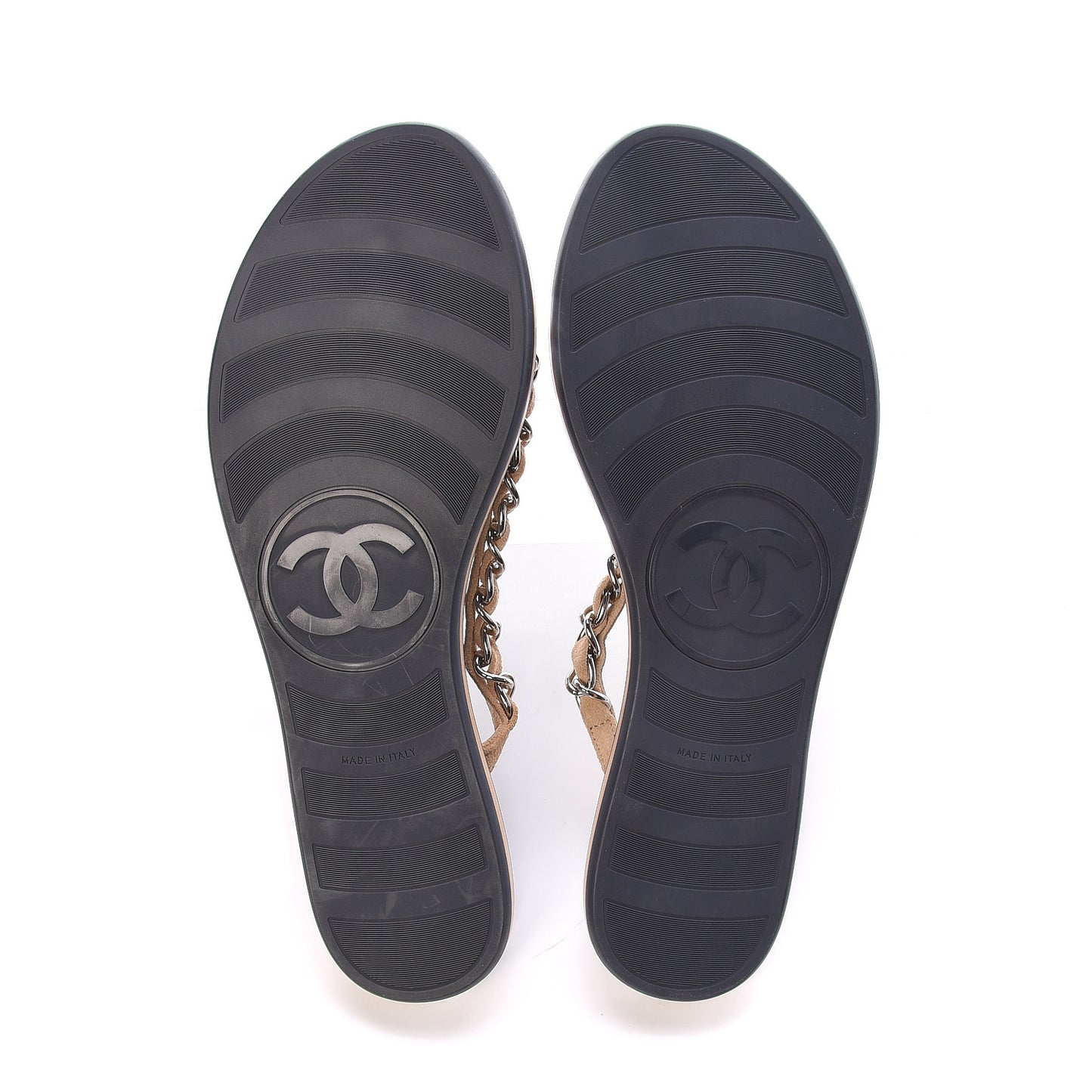 Suede Calfskin Quilted Chain Thong Sandals 36.5 Black