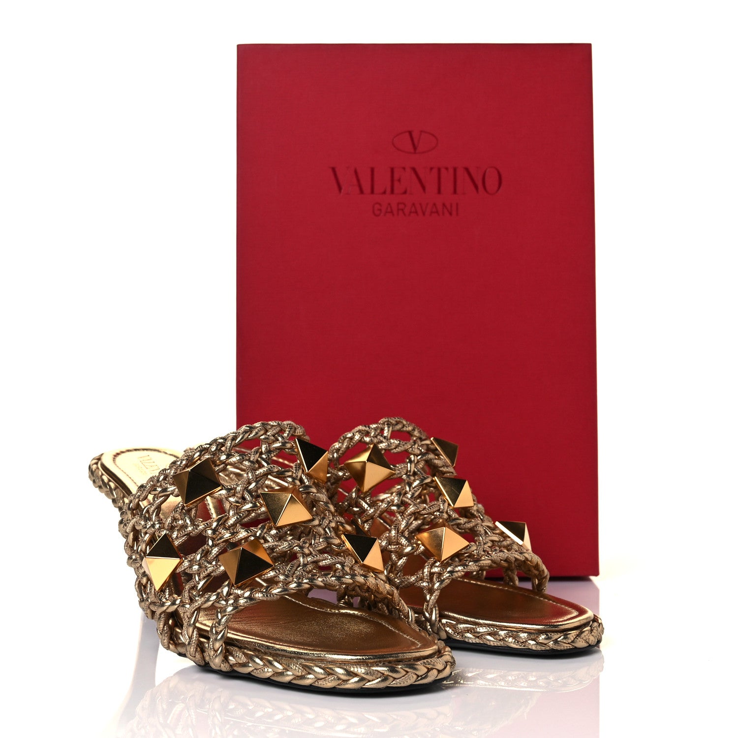 Valentino Garavani Metallic Nappa Woven Roman Stud 65mm Mule Sandals 41 Star Gold 9 of 9