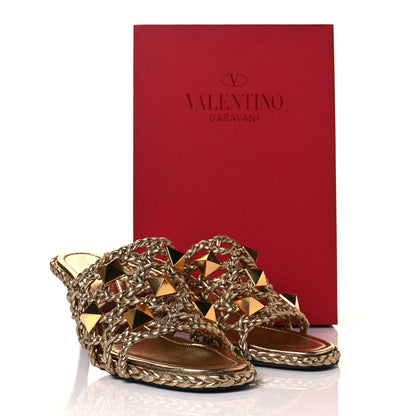 Valentino Garavani Metallic Nappa Woven Roman Stud 65mm Mule Sandals 41 Star Gold 9 of 9
