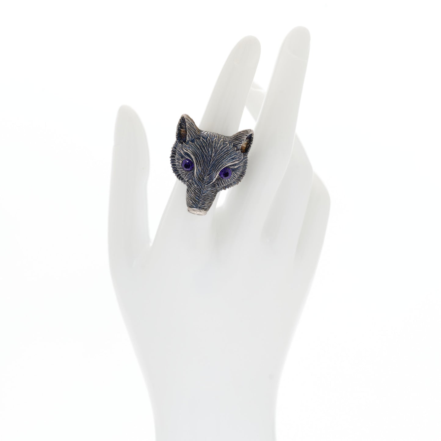 Crystal Fox Ring 6 Aged Silver
