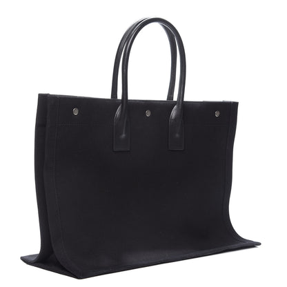 Saint Laurent Linen Calfskin Rive Gauche Tote Black 2 of 10