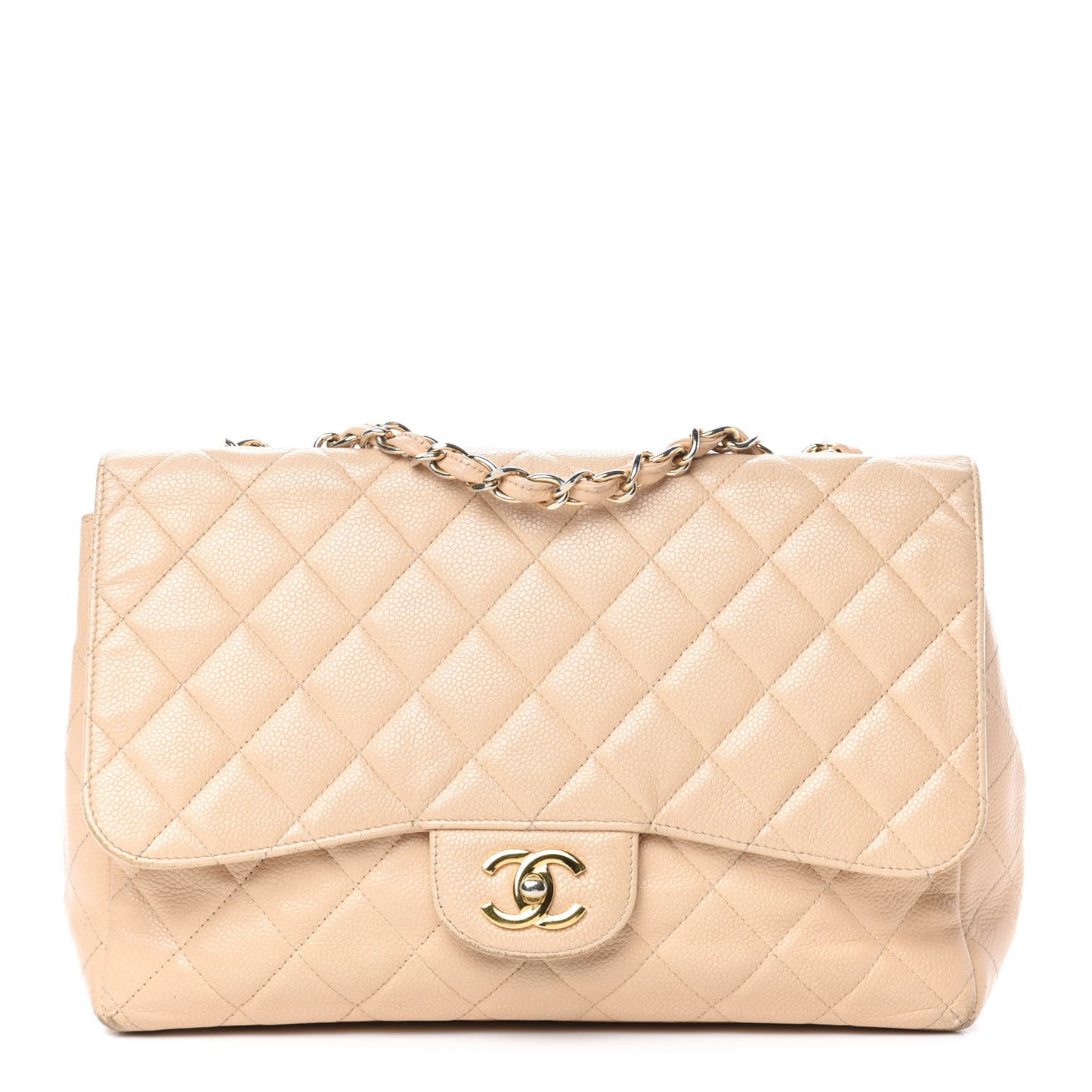 Caviar Quilted Jumbo Single Flap Beige Clair