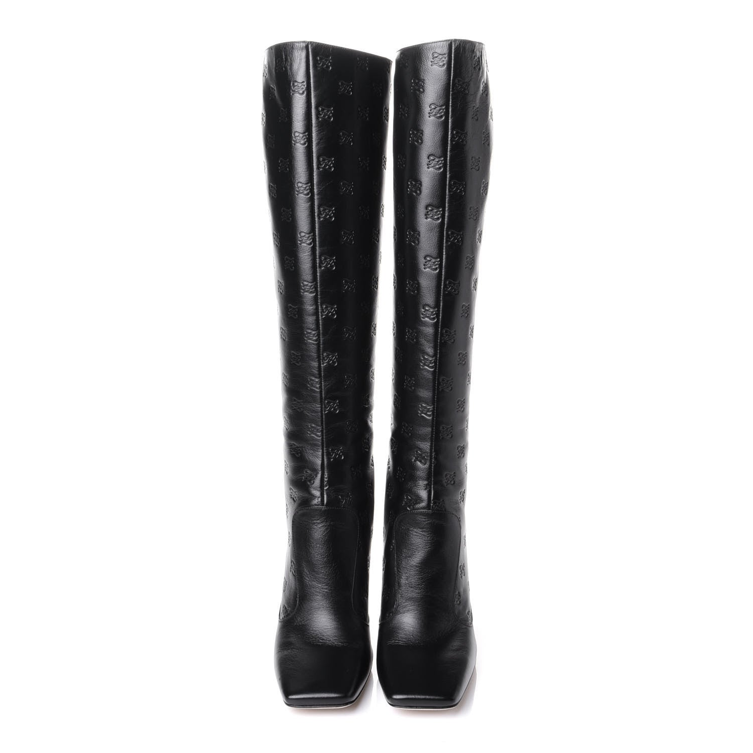 Fendi Vitello Karligraphy Embossed FFreedom Knee High Boots 39 Black 5 of 9