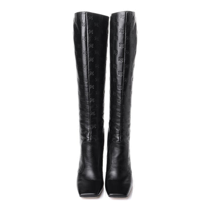 Fendi Vitello Karligraphy Embossed FFreedom Knee High Boots 39 Black 5 of 9