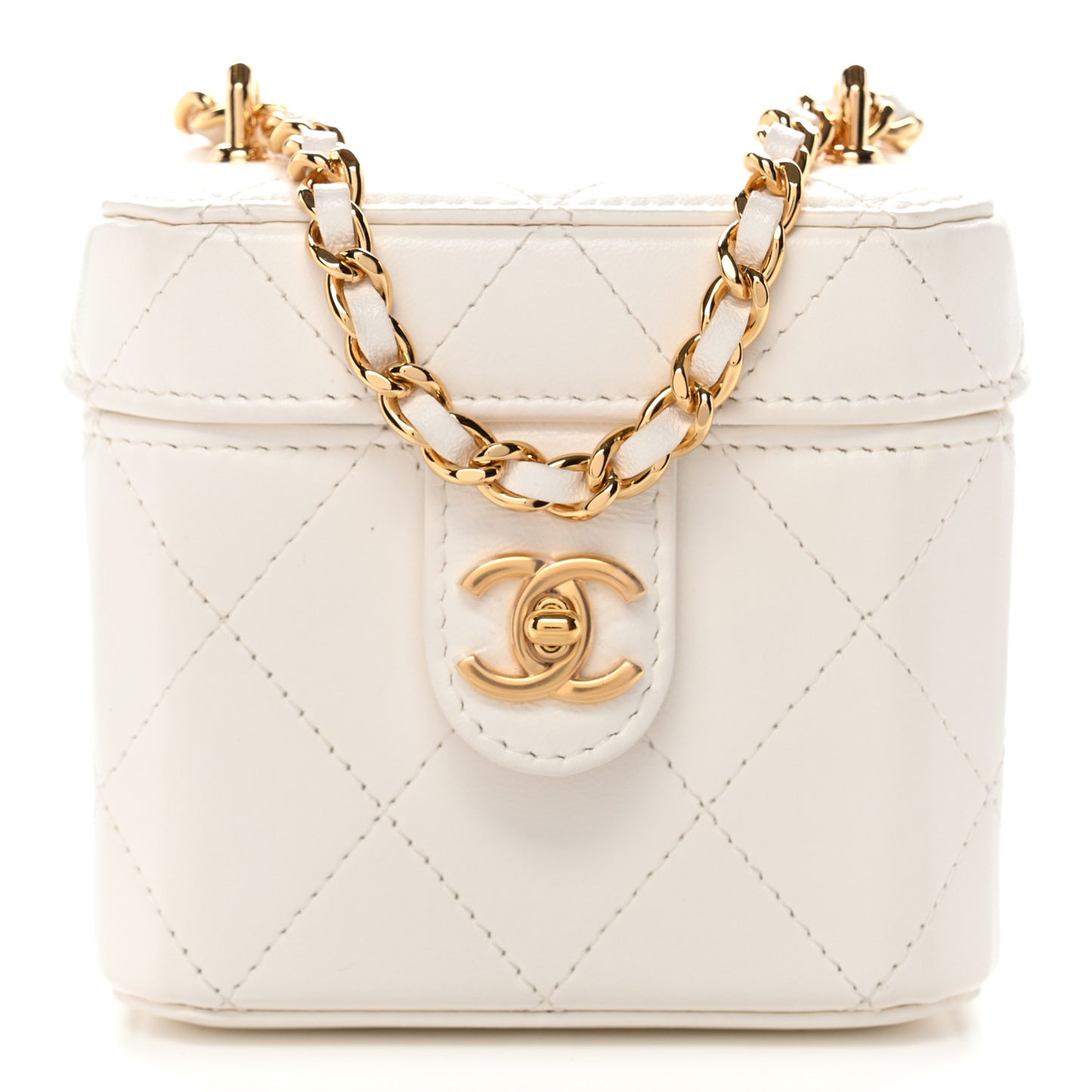 Lambskin Quilted Vanity Clutch With Chain White