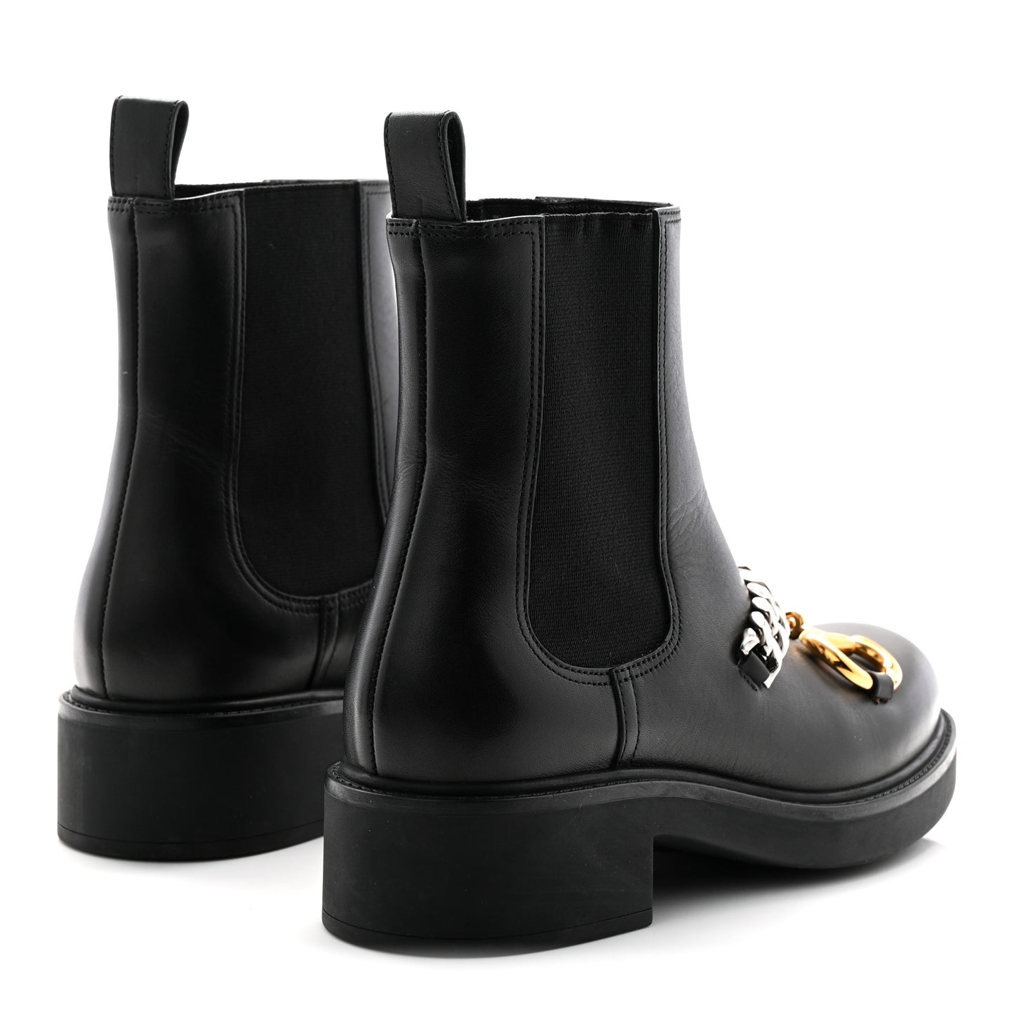 Flores Calfskin Horsebit Chain Ankle Boots 35.5 Black