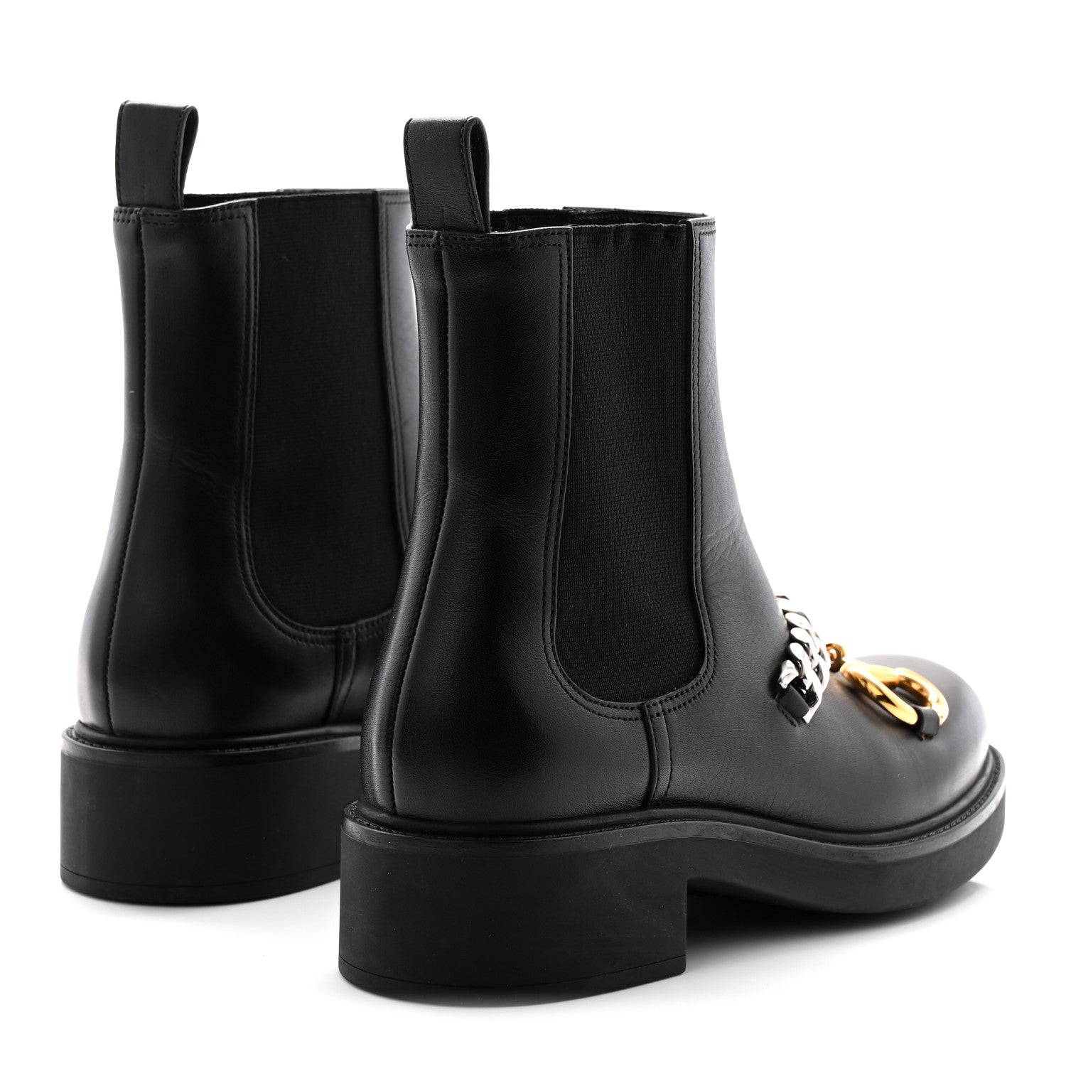Gucci Flores Calfskin Horsebit Chain Ankle Boots 35.5 Black 4 of 12