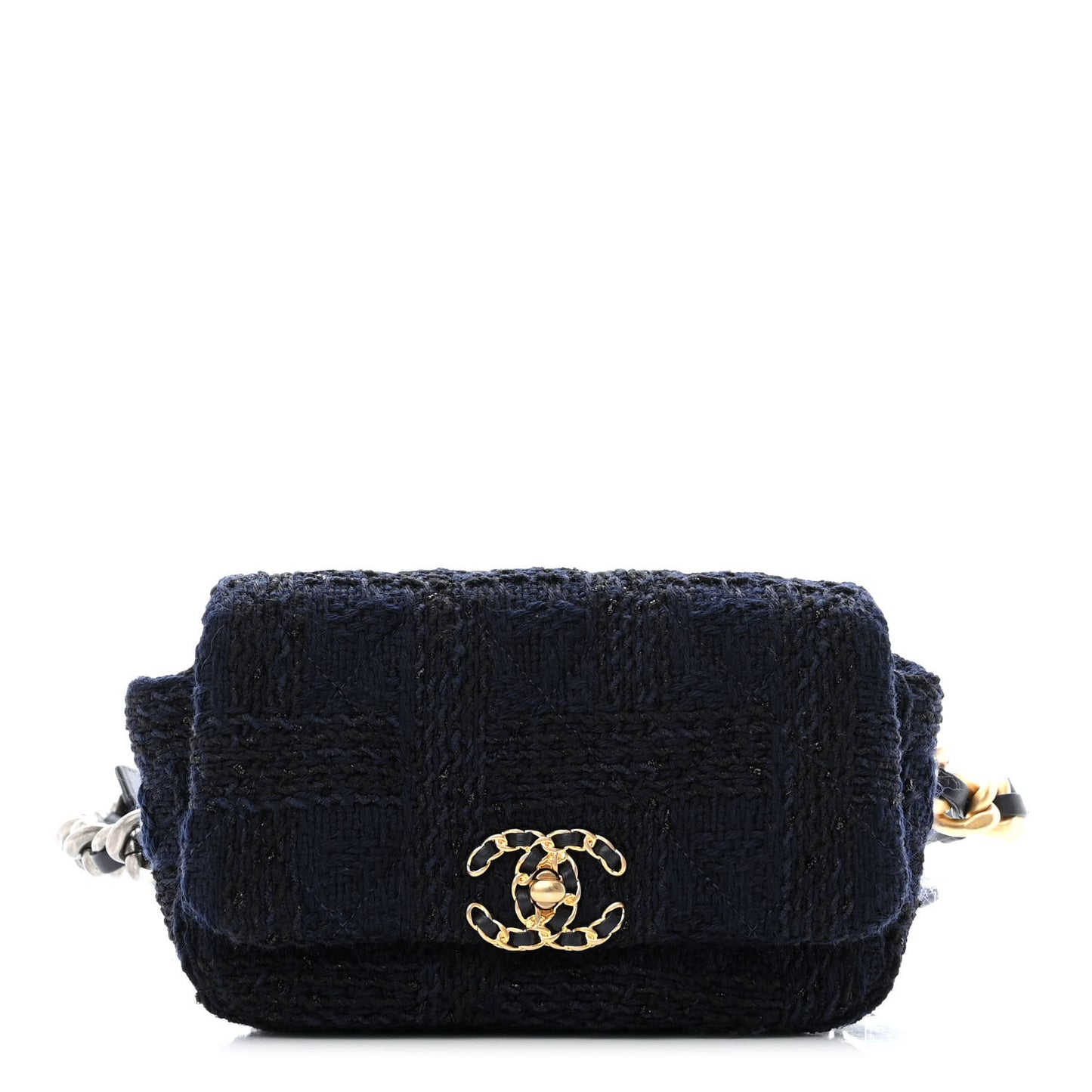 Tweed Quilted Chanel 19 Waist Bag Navy