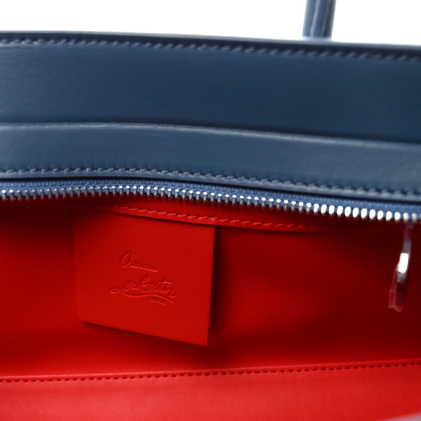Denim Calfskin Studded Loubinthesky Paloma Baguette Blue