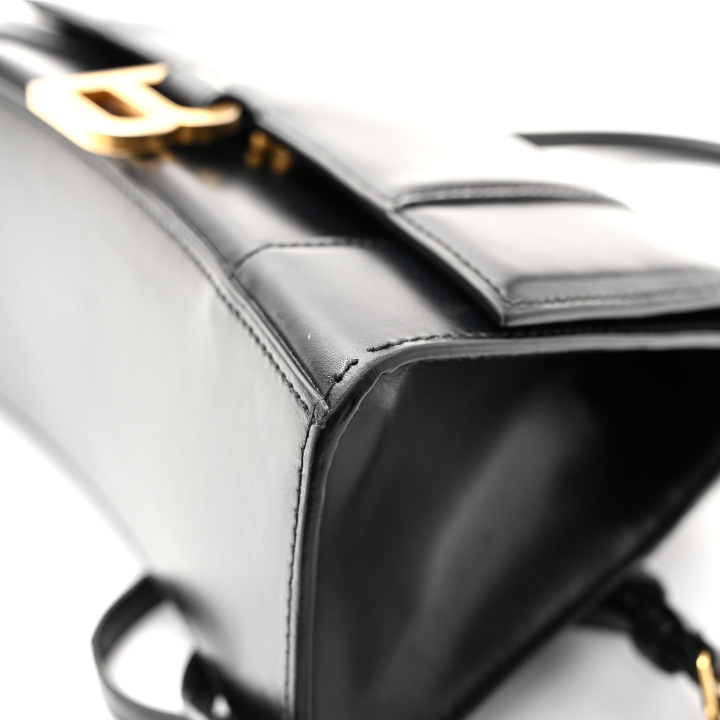 Shiny Box Calfskin Small Hourglass Top Handle Bag Black