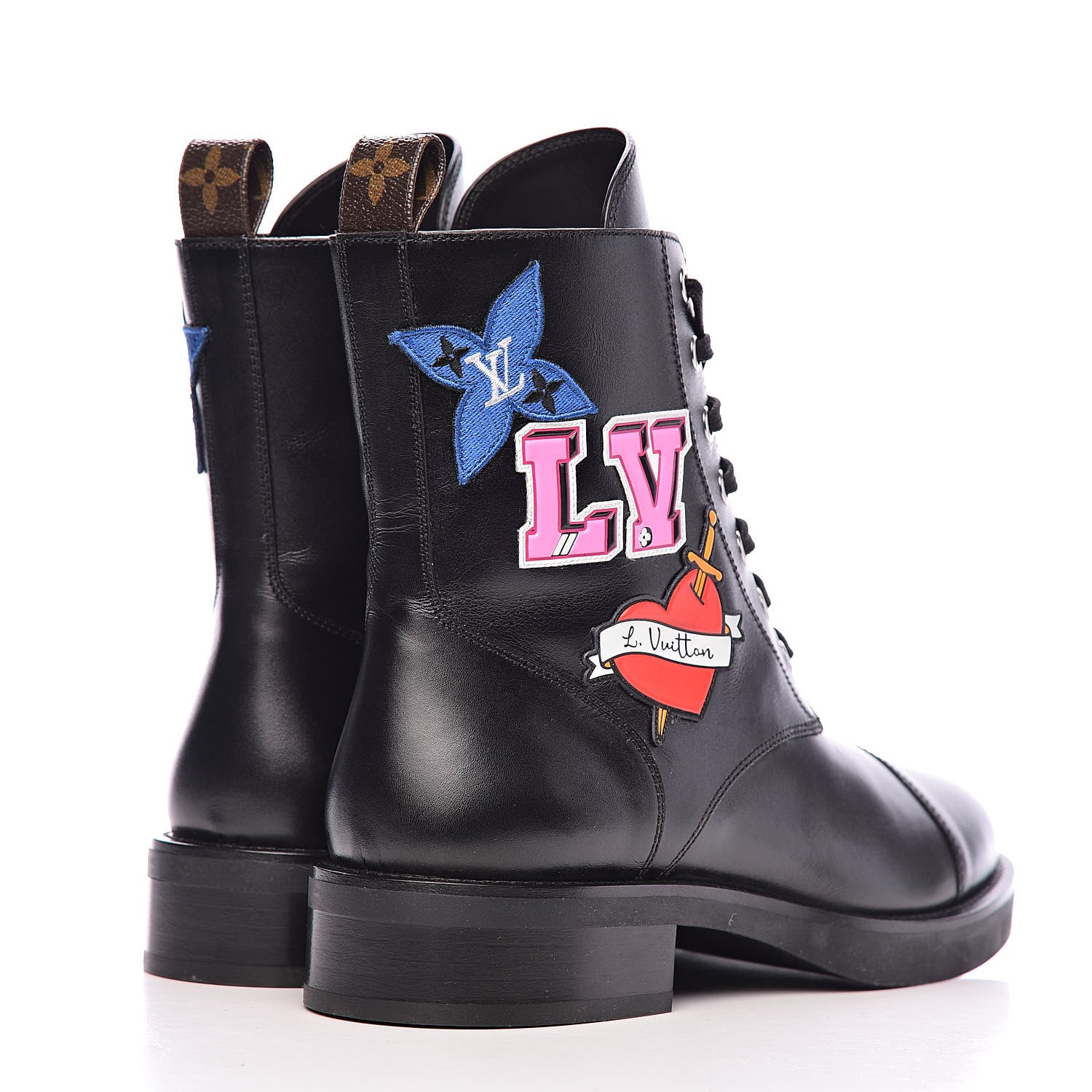 Louis Vuitton Calfskin LV Black Heart Flat Ranger Boots 38.5 Black 4 of 12