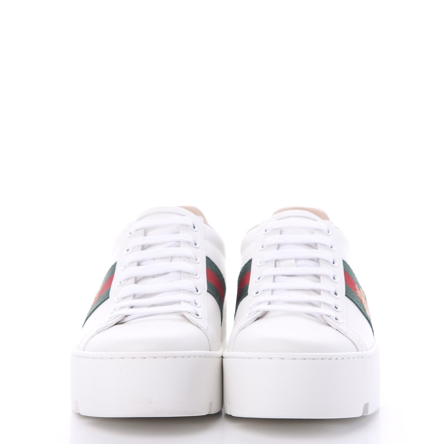 Calfskin Web Bee Embroidered Womens Ace Platform Sneakers 38.5 White