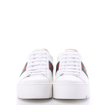 Gucci Calfskin Web Bee Embroidered Womens Ace Platform Sneakers 38.5 White 2 of 8