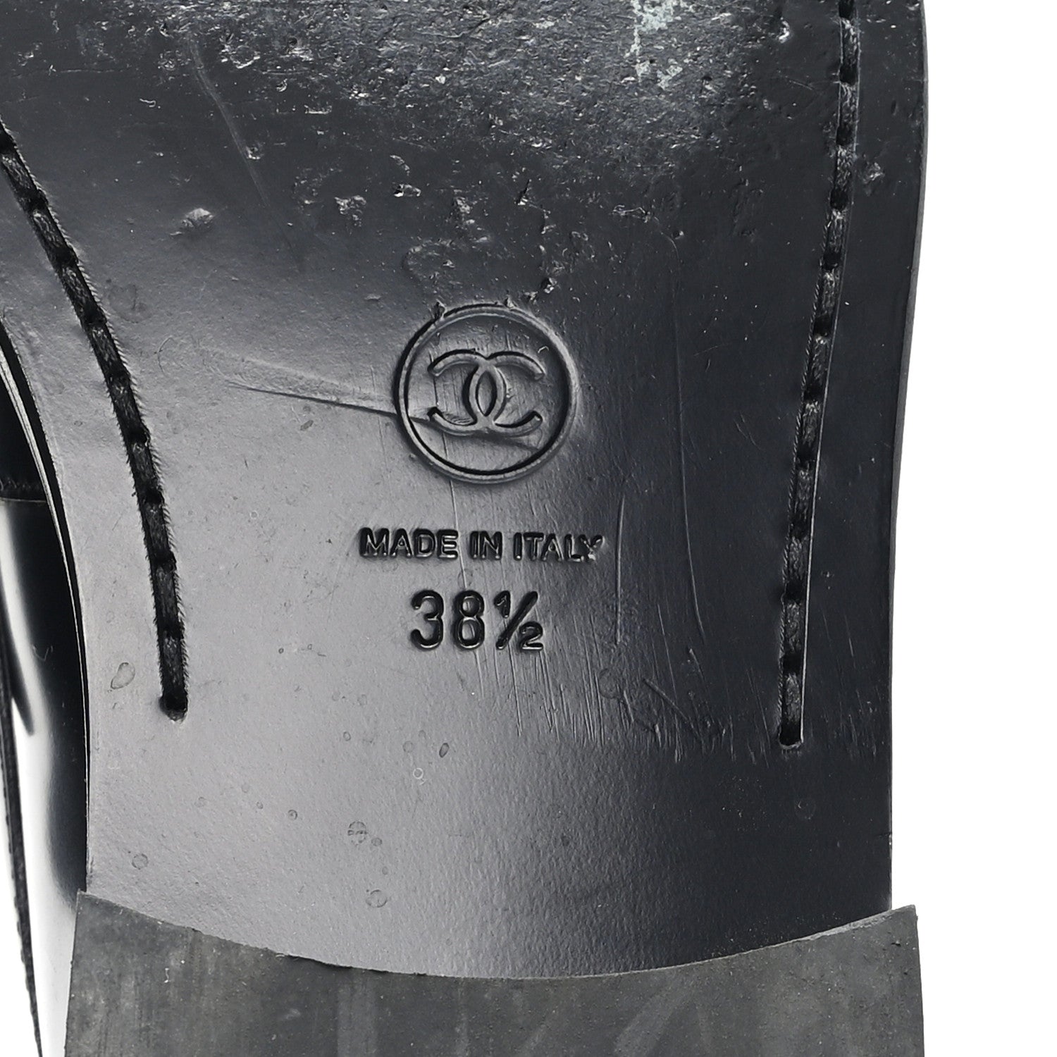 Chanel Shiny Calfskin Logo Loafers 38.5 Black 7 of 8