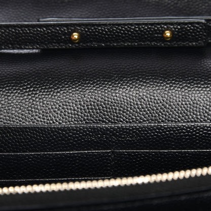 Saint Laurent Grain De Poudre Matelasse Chevron Monogram Chain Wallet Black 6 of 13