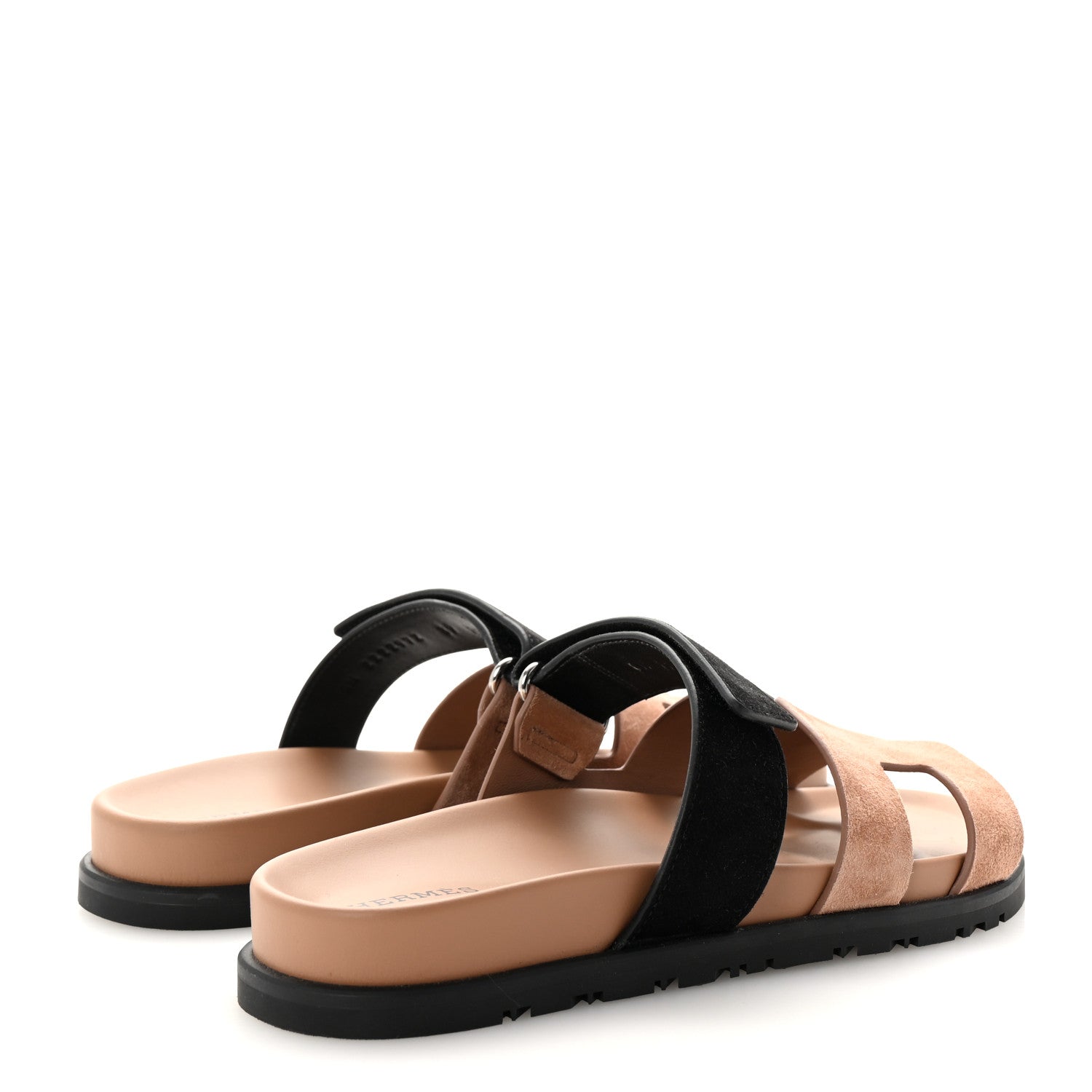 Hermes Suede Goatskin Womens Chypre Sandals 37 Rose Perle Black 5 of 10