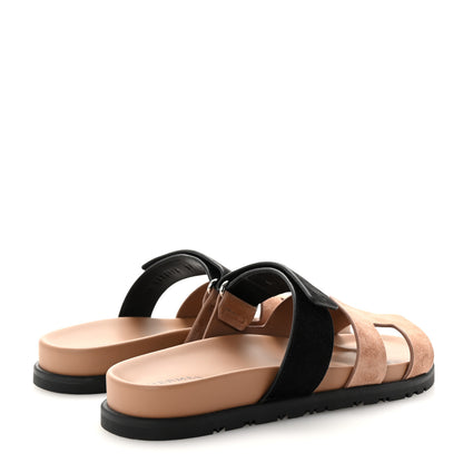 Hermes Suede Goatskin Womens Chypre Sandals 37 Rose Perle Black 5 of 10