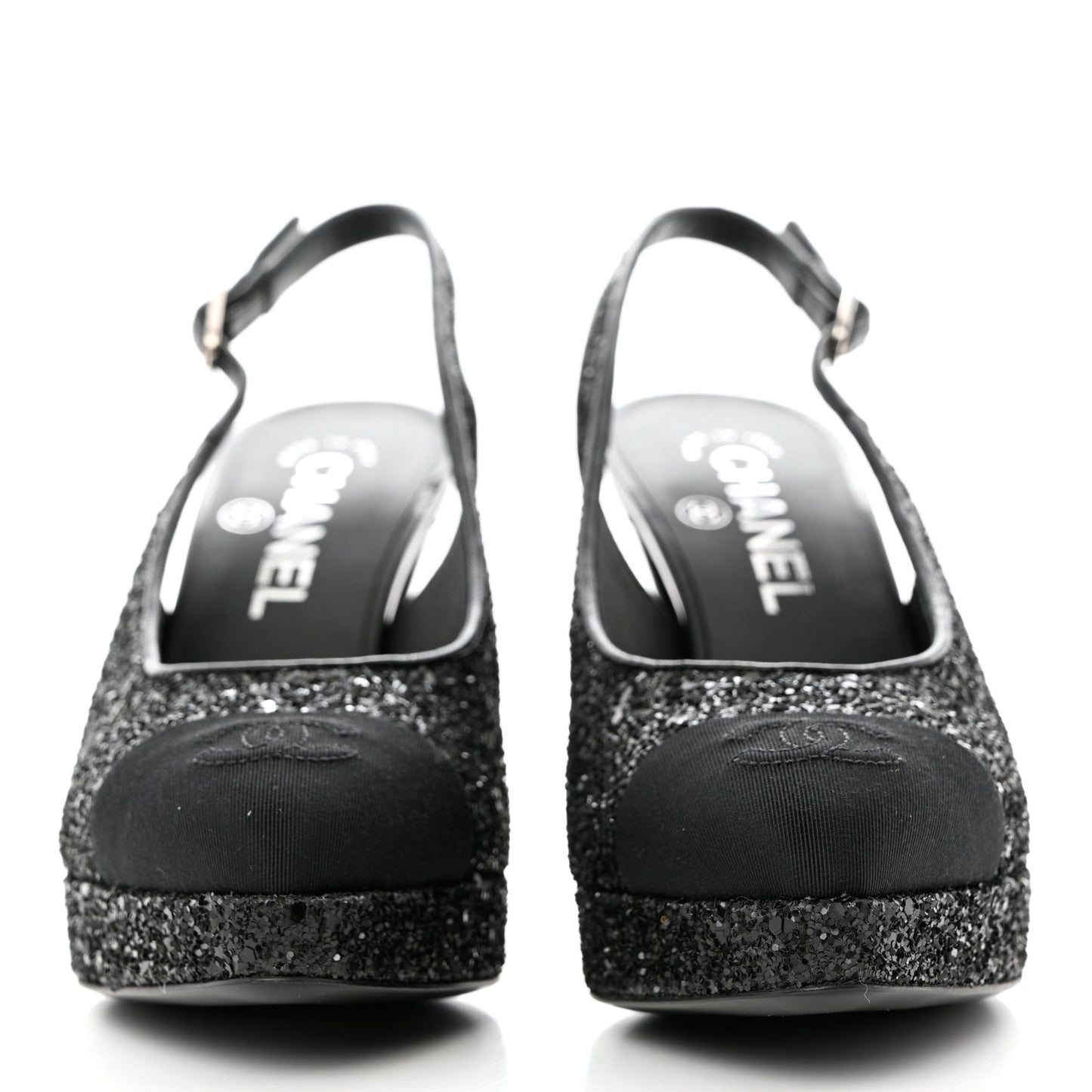 Glitter Grosgrain Cap Toe CC Slingback Pumps 37.5 Black
