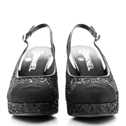 Chanel Glitter Grosgrain Cap Toe CC Slingback Pumps 37.5 Black 2 of 9