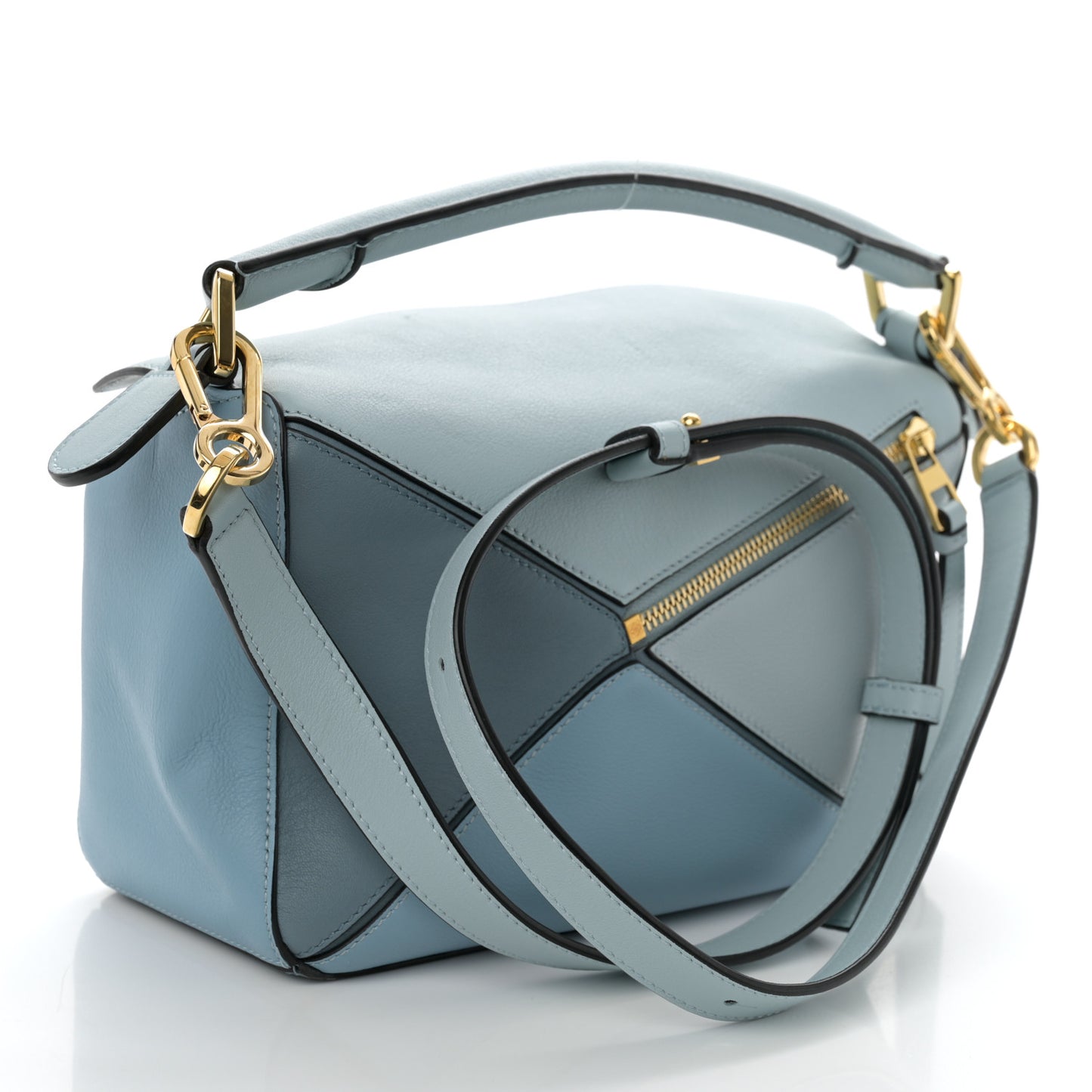 Calfskin Small Puzzle Bag Aqua Light Blue Stone Blue