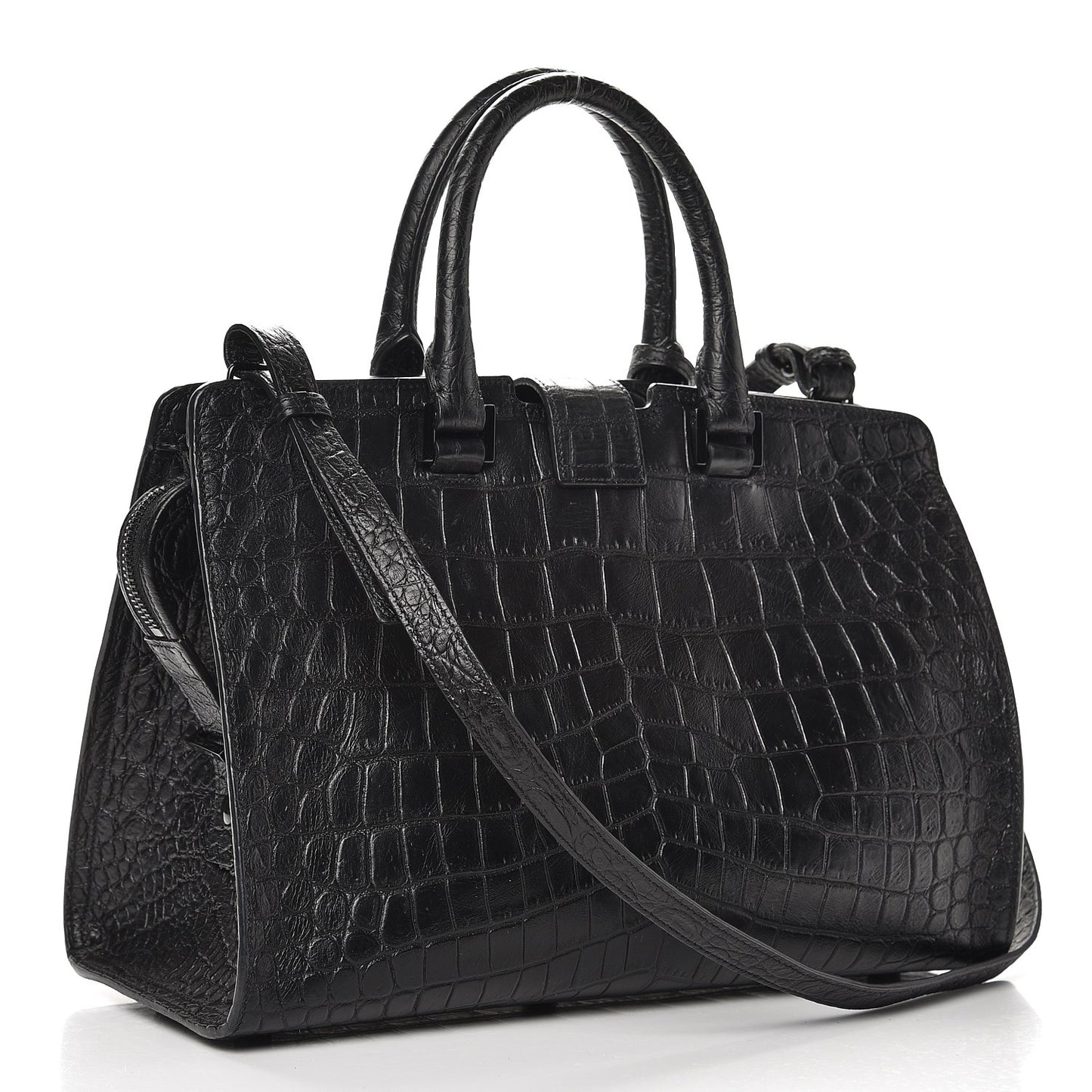Calfskin Crocodile Embossed Small Monogram Cabas Black