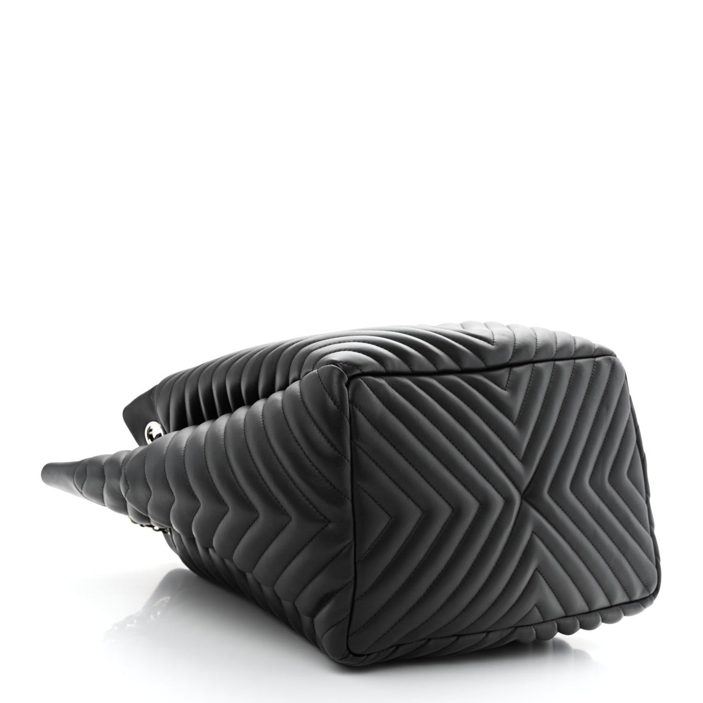 Lambskin Chevron Quilted Large Urban Spirit Drawstring Bag Black