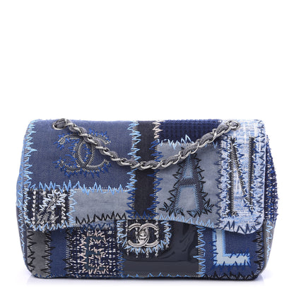 Chanel Denim Tweed Patchwork Jumbo Single Flap Blue 1 of 9