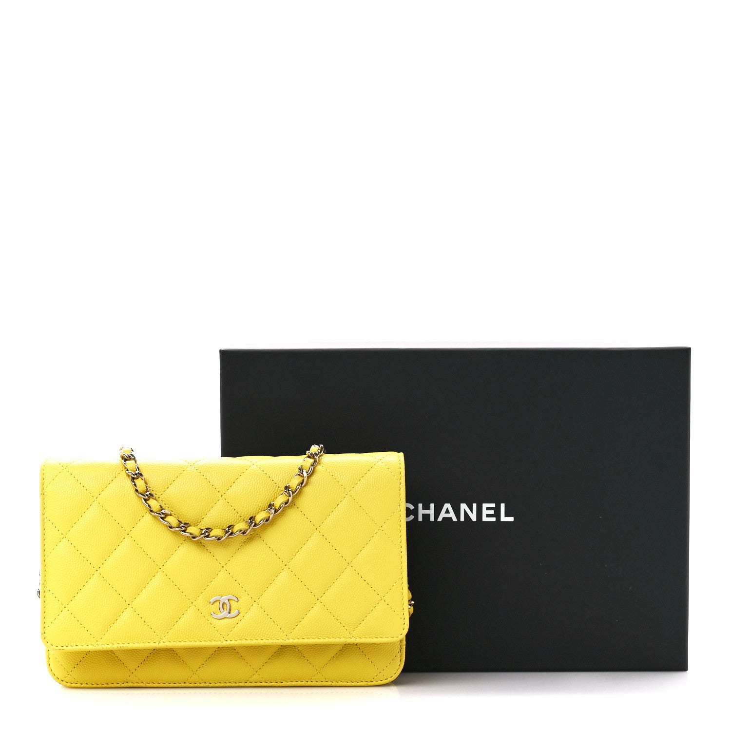 Chanel Caviar Quilted Wallet on Chain WOC Yellow 12 of 12