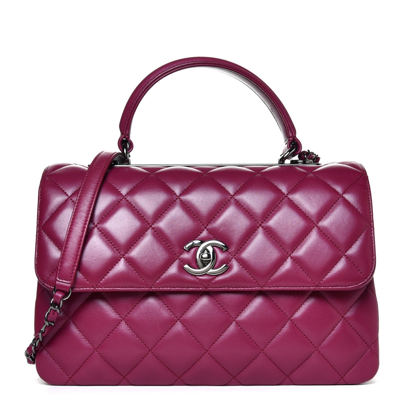 Lambskin Quilted Medium Trendy CC Flap Dual Handle Bag Dark Pink