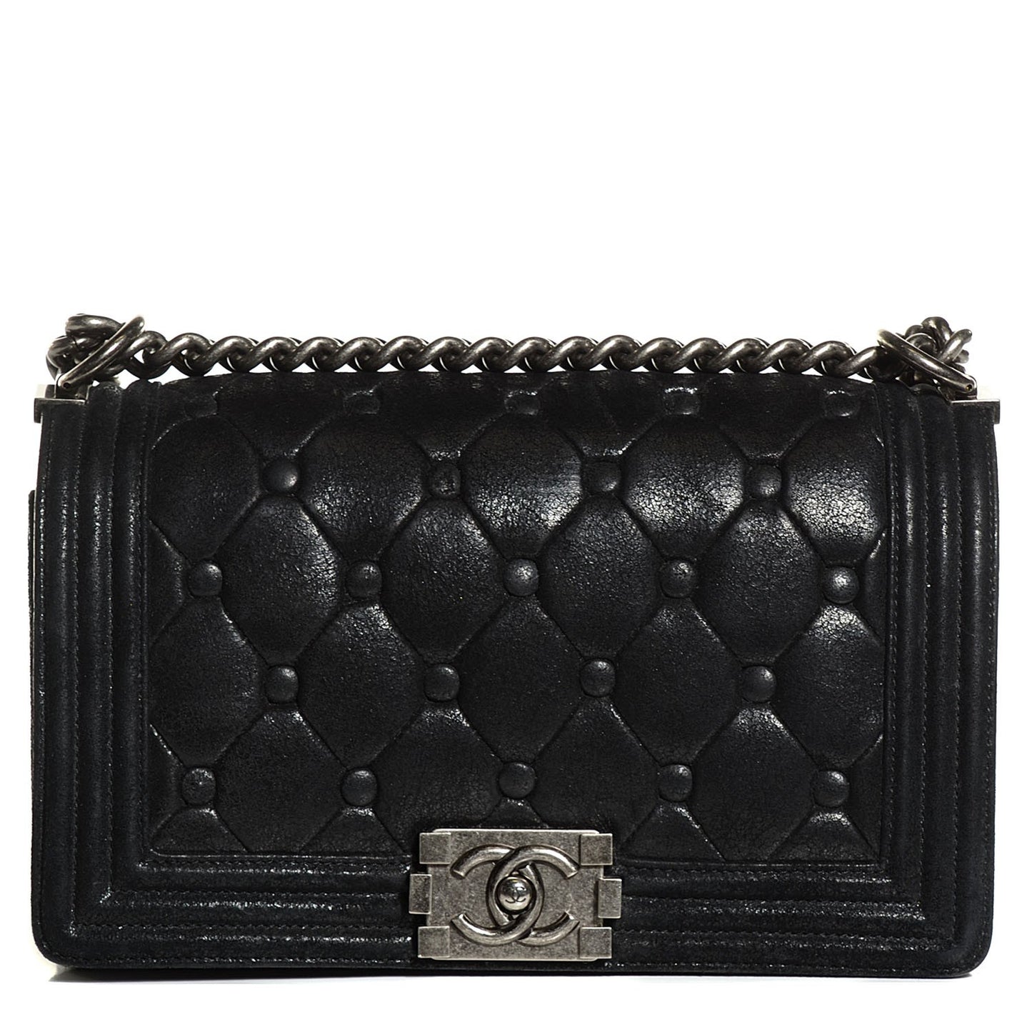 Goatskin Chesterfield Quilted Medium Celtic Boy Flap Black