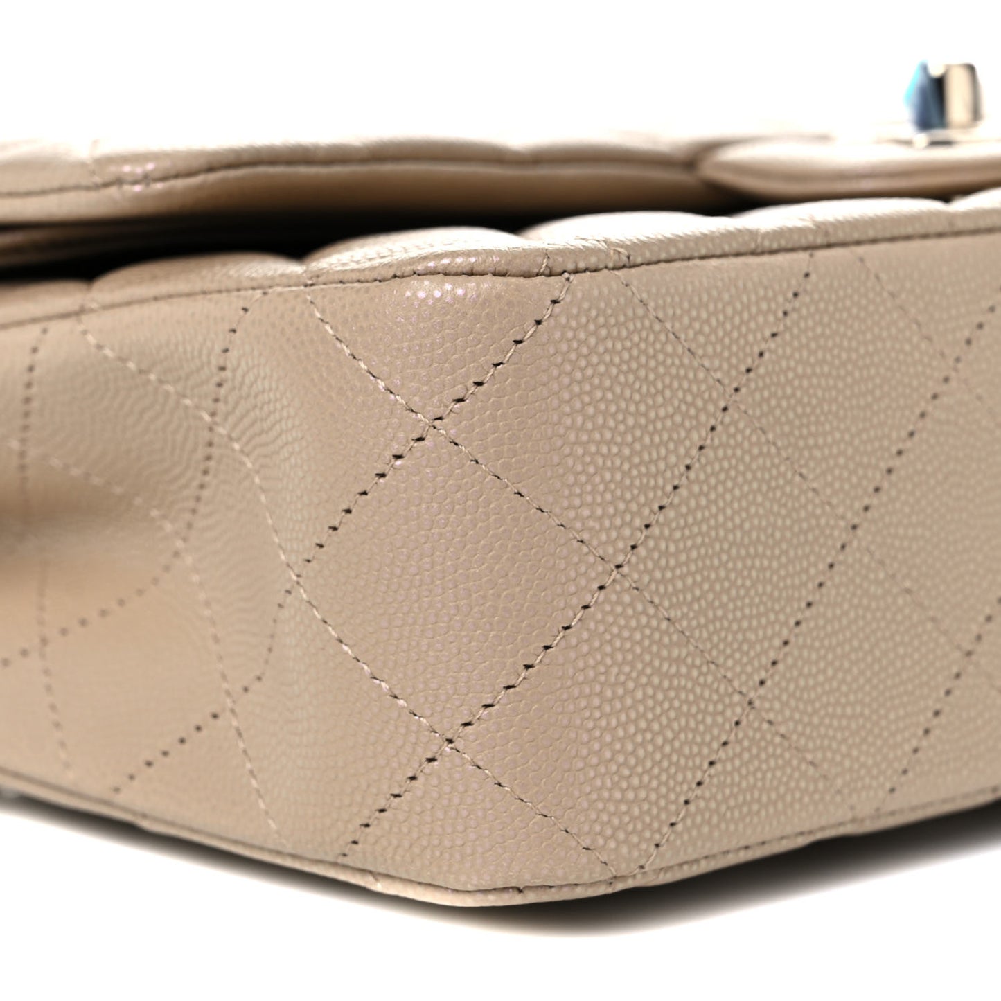 Iridescent Caviar Quilted Medium Double Flap Dark Beige