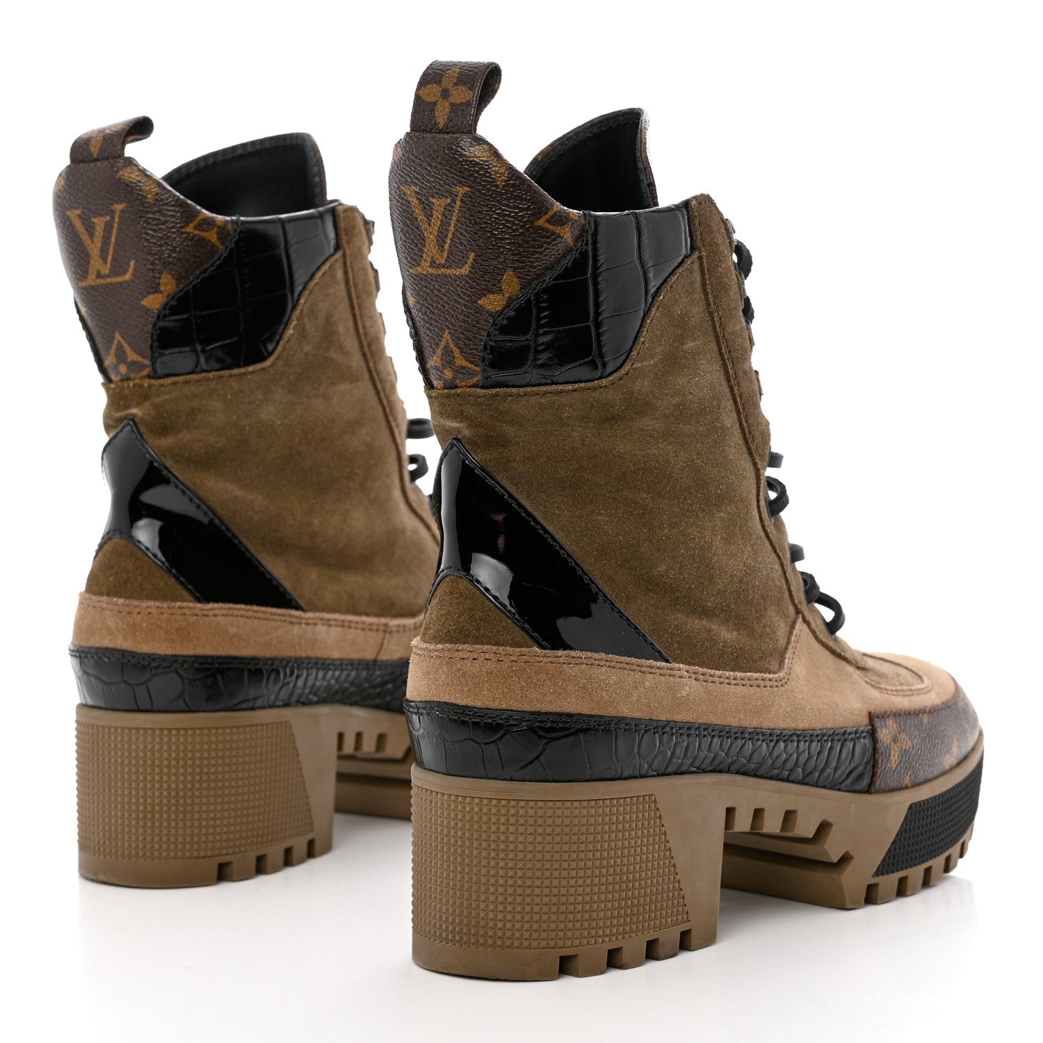Louis Vuitton Suede Calfskin Monogram Laureate Platform Desert Boots 38 Taupe 4 of 12