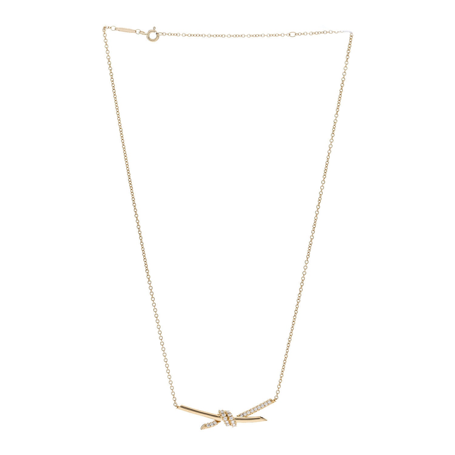 Tiffany 18K Yellow Gold Diamond Knot Necklace 3 of 6