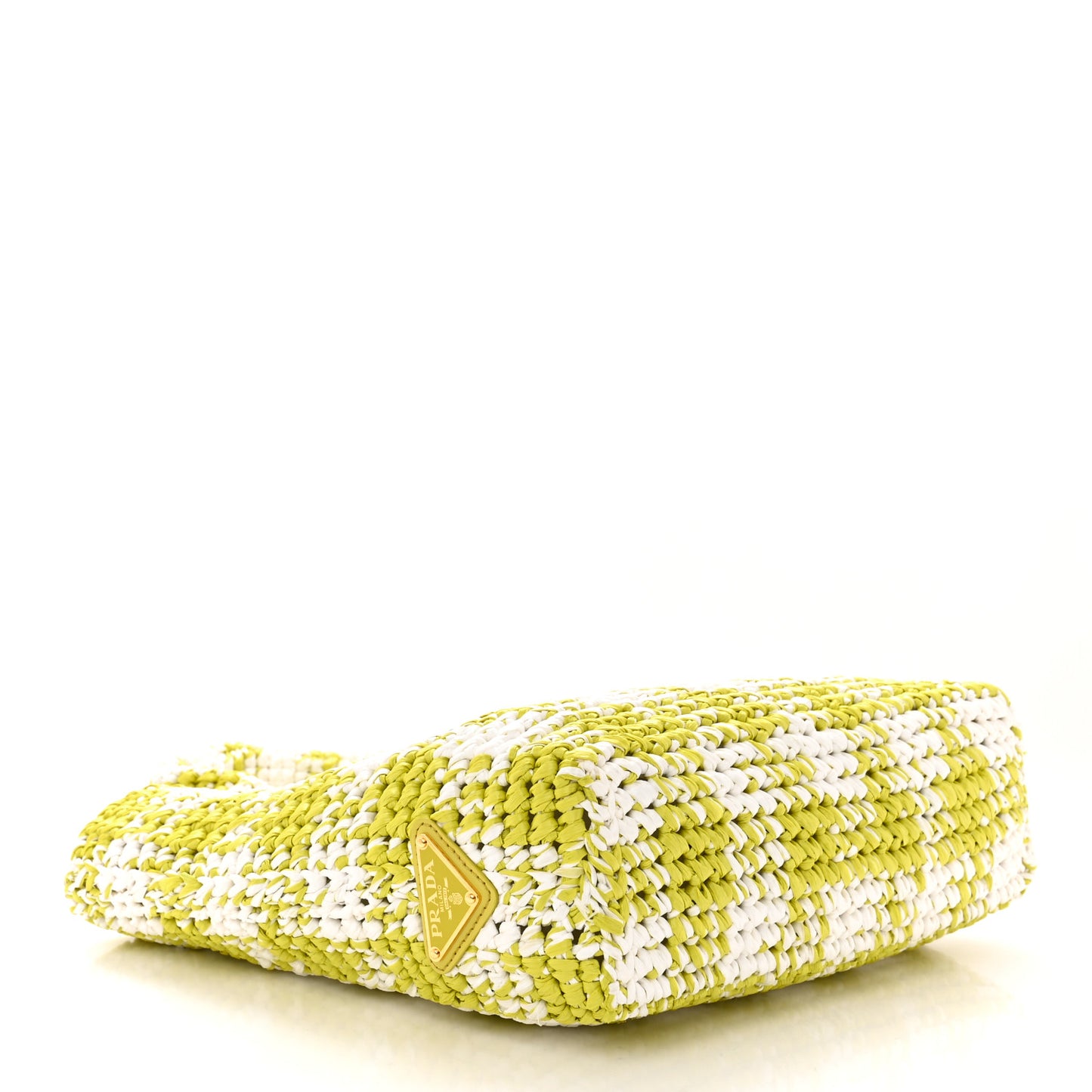 Yarn Raffia Effect Crochet Embroidered Small Logo Tote Citron Yellow