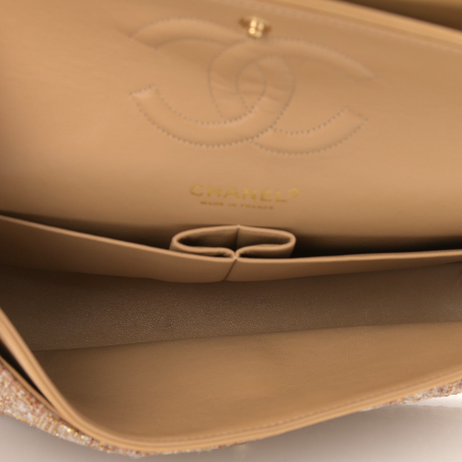 Chanel Tweed Quilted Medium Double Flap Beige Multicolor 5 of 13