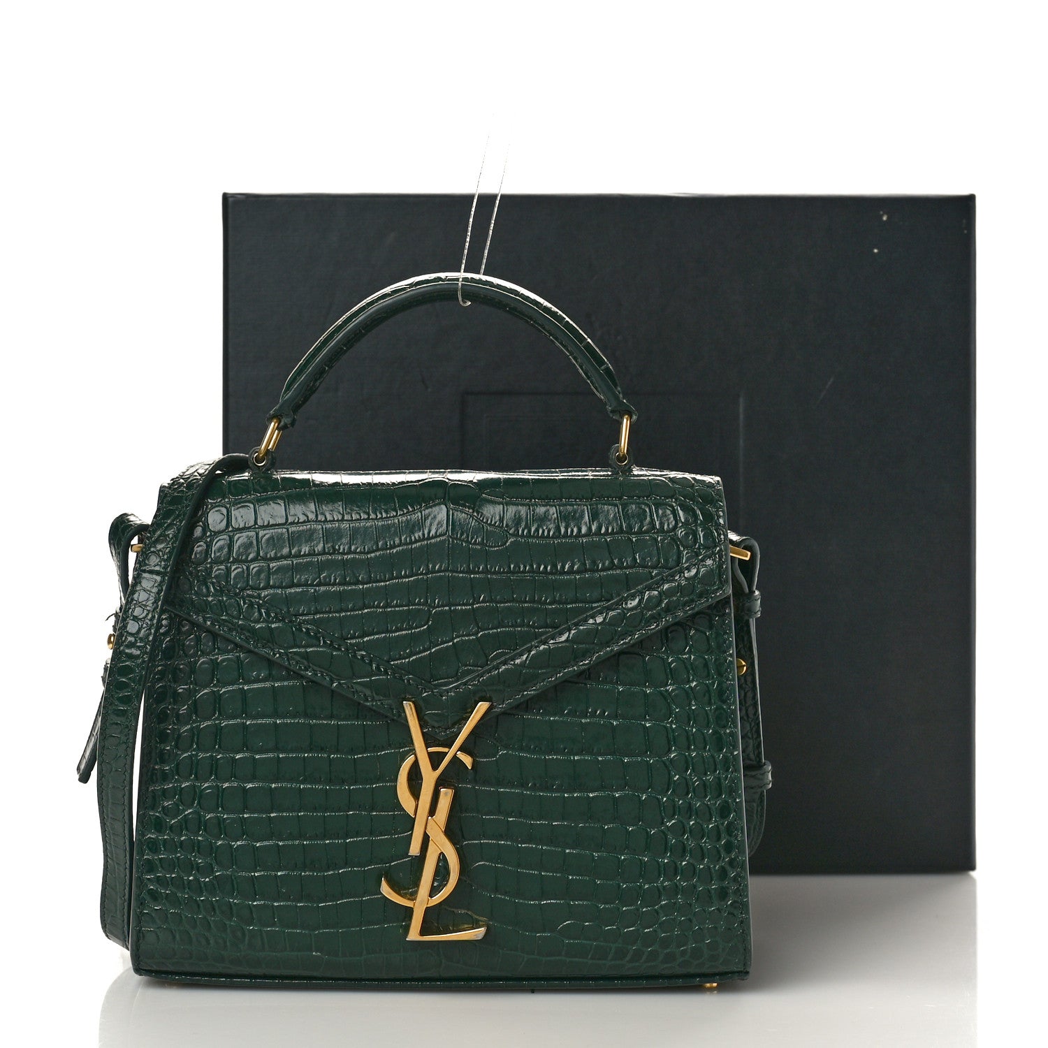 Saint Laurent Calfskin Crocodile Embossed Mini Classic Monogram Cassandra Top Handle Dark Mint 16 of 16