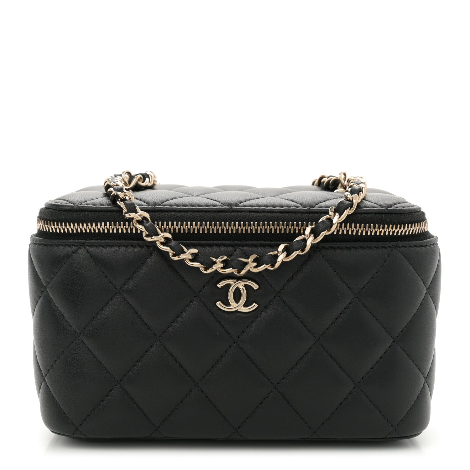 Chanel Lambskin Quilted Enamel CC Pearl Crush Small Vanity Case With Chain Black 1 of 11