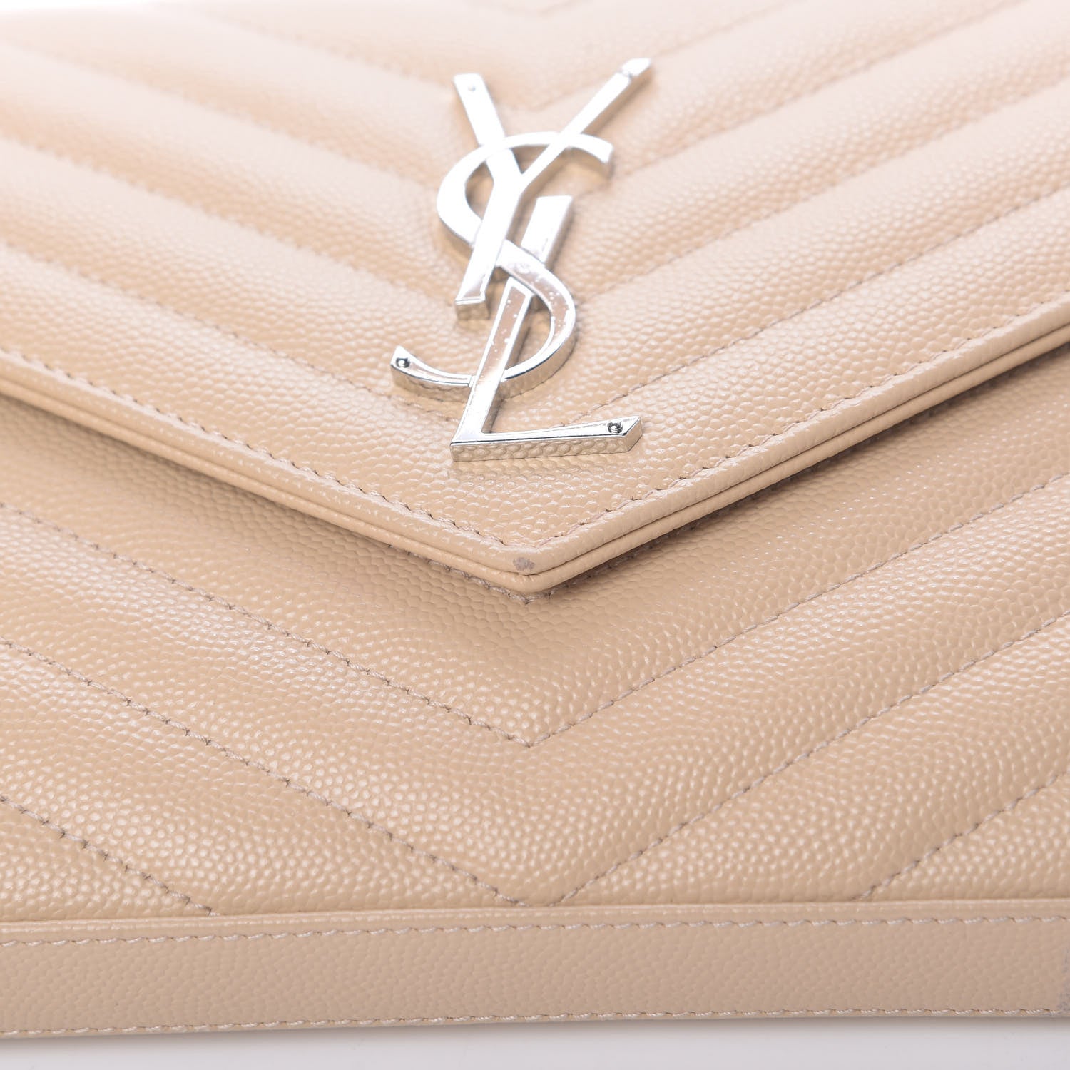 Saint Laurent Grain De Poudre Matelasse Chevron Monogram Chain Wallet Nude Powder 11 of 12