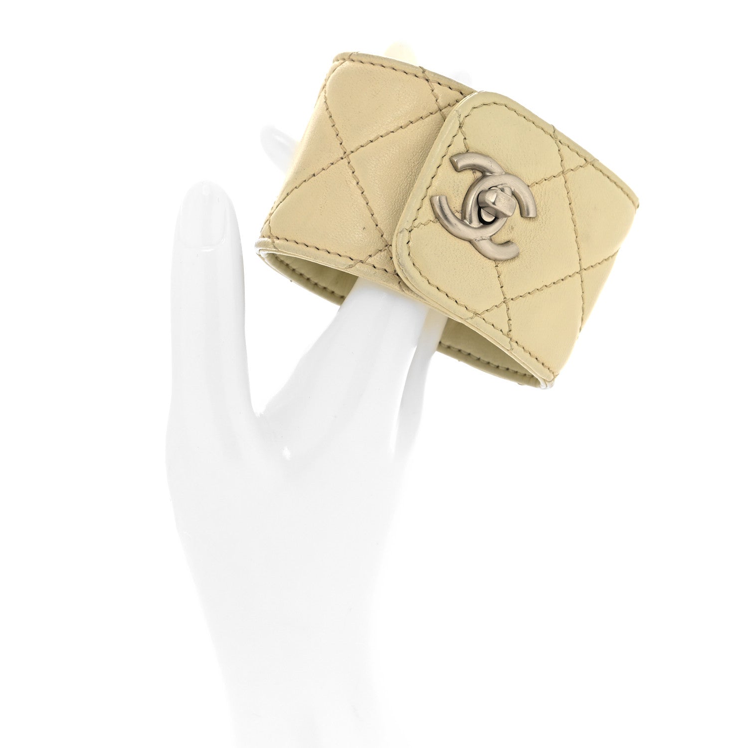 Chanel Lambskin Quilted CC Turnlock Cuff Bracelet White 2 of 4