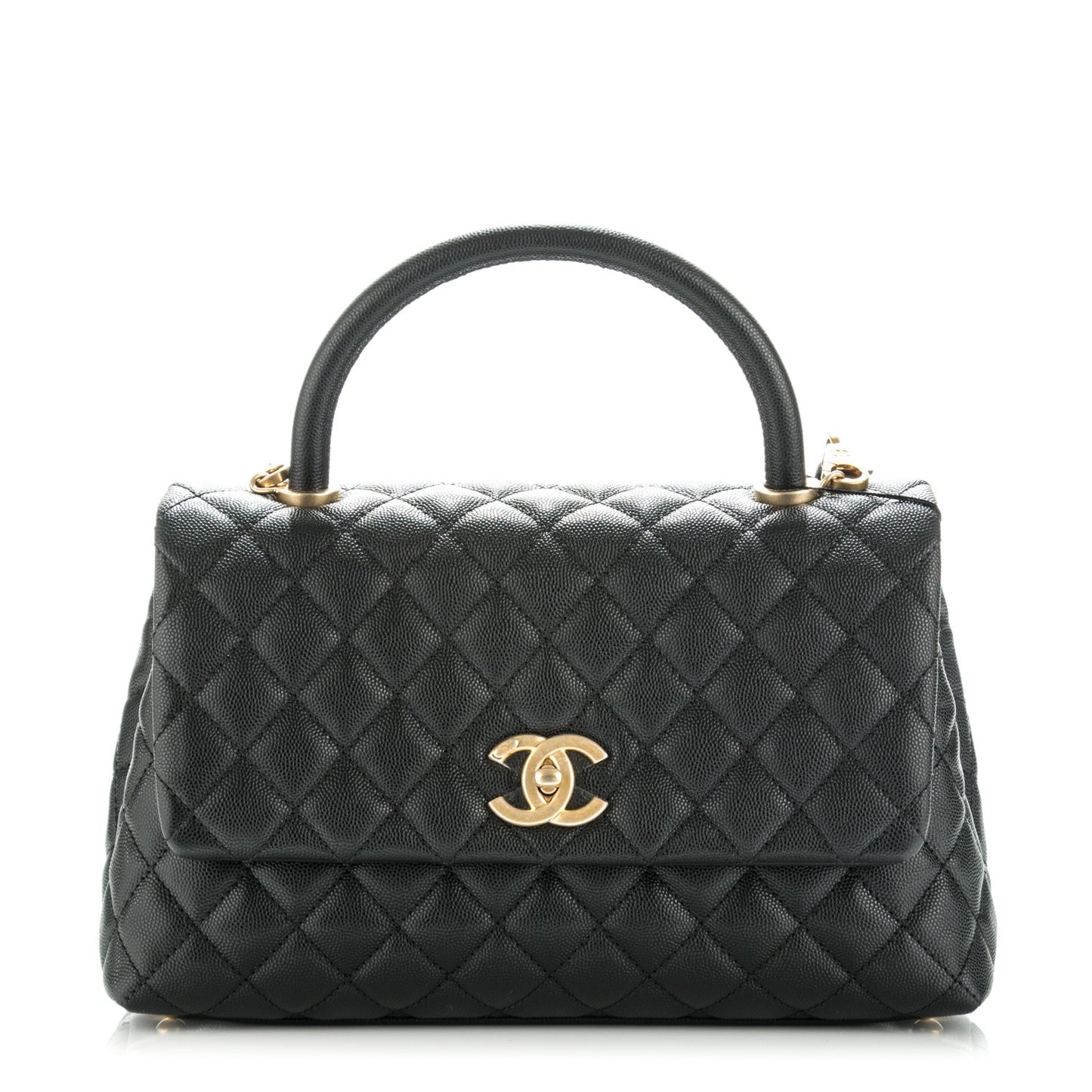 Caviar Quilted Small Coco Handle Flap Black