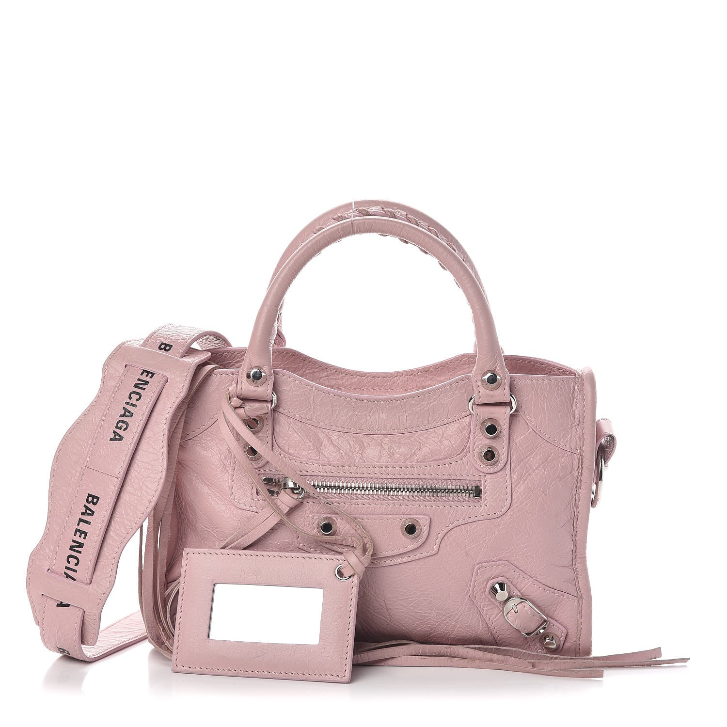 Balenciaga Agneau Classic Silver Hardware Mini City Logo Strap Pale Rose Black 1 of 9