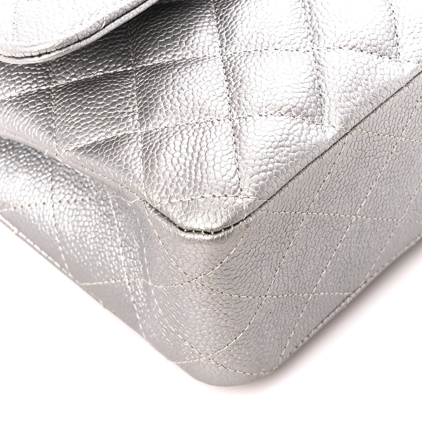 Metallic Caviar Quilted Medium Double Flap Silver