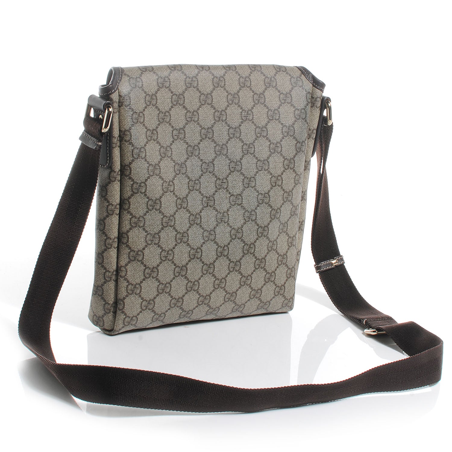 Gucci GG Supreme Monogram Selleria Calfskin Small Flap Messenger Bag Beige Ebony Cocoa Dark Chocolate 3 of 7