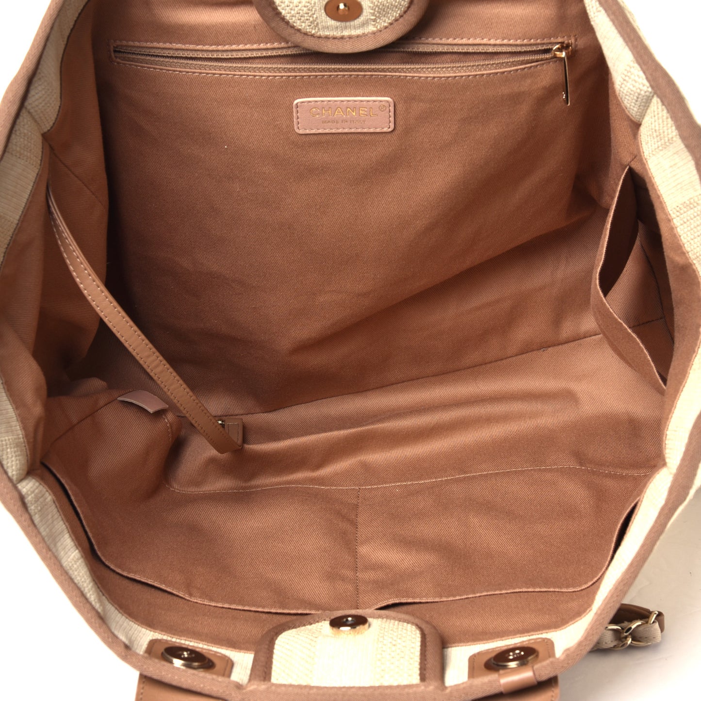 Straw Raffia Calfskin Striped Large Deauville Tote Beige