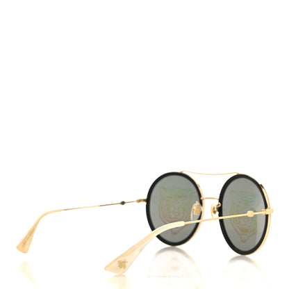Gucci Metal Round Frame Tiger Print Sunglasses GG0061S Gold 4 of 7