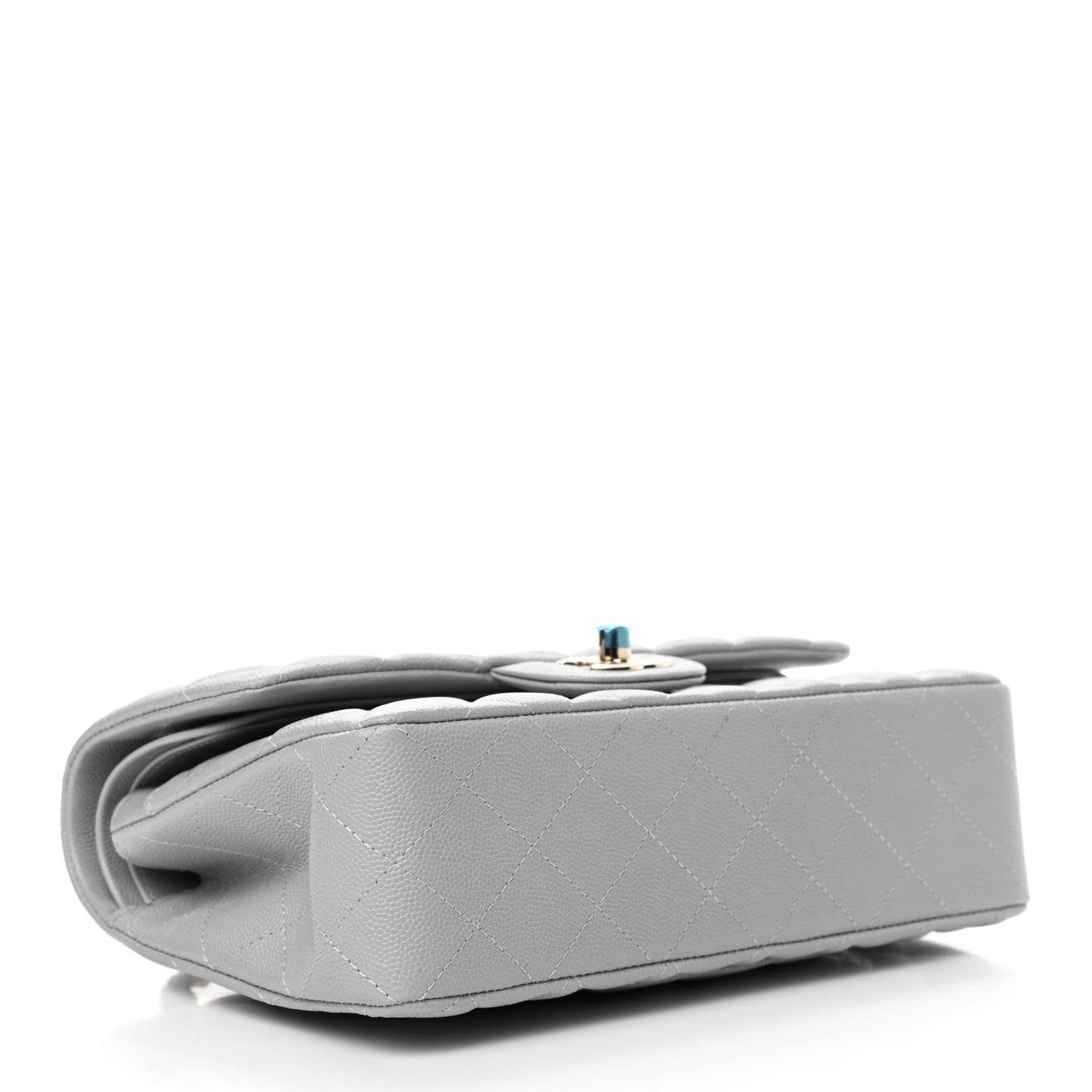 Caviar Quilted Small Double Flap Grey