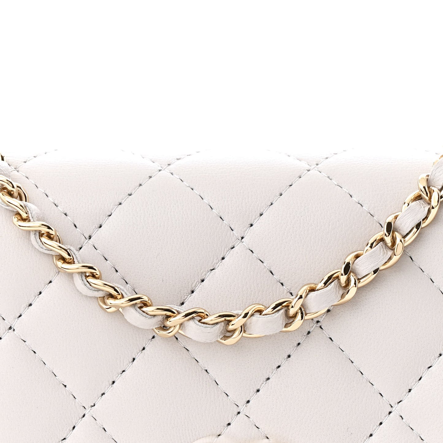 Lambskin Quilted Crystal CC Wallet On Chain WOC Grey